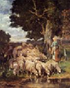 unknow artist Sheep and Sheepherder China oil painting reproduction